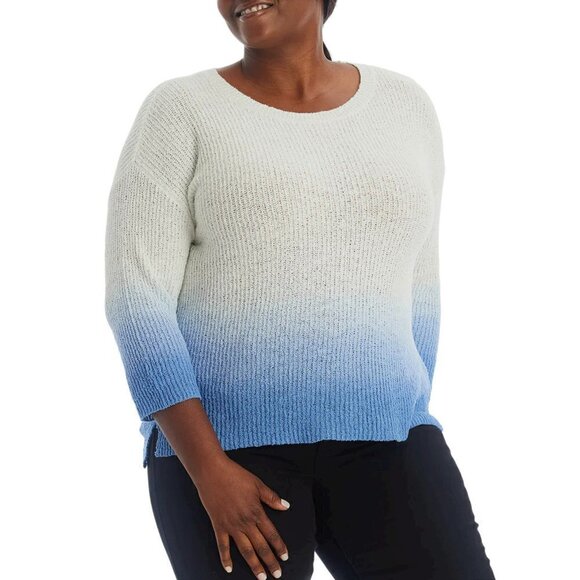 NWT ADYSON PARKER Plus 3/4 Sleeve Ombre Dip Dye Soft Cotton Blend Knit Sweater - Picture 2 of 8